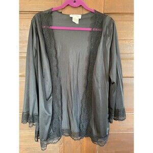 Undercover Wear Vtg Black Lingerie Cover Up Short Robe Lace Trim Plus Size
